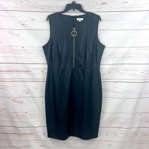 Calvin Klein Faux Vegan Leather Zipper Front Moto Sheath Dress